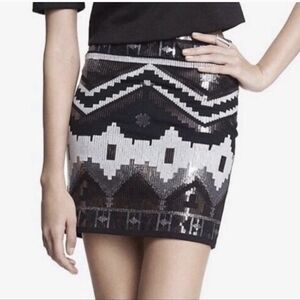 Express Aztec Sequin Pencil Mini Skirt Size Small Petite